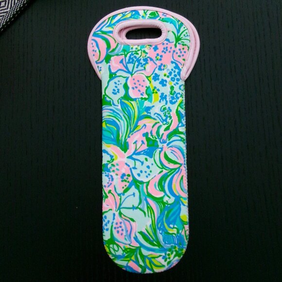 Lilly Pulitzer Insulated Neoprene Wine Tote Bottle Bag Pink Blue Green - Picture 1 of 4